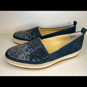 PAUL GREEN Espadrille Loafers Navy Sparkles NWOT